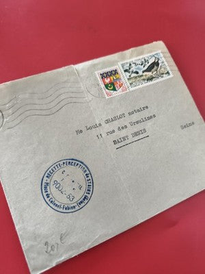 Ancienne enveloppe oblitérée avec timbres France, collection philatélie vintage