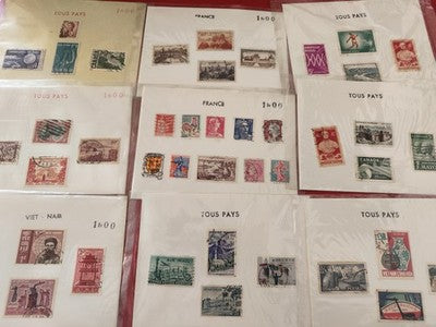 Lot anciens timbres monde, vrac philatélie, France Indochine Canada Viet Nam