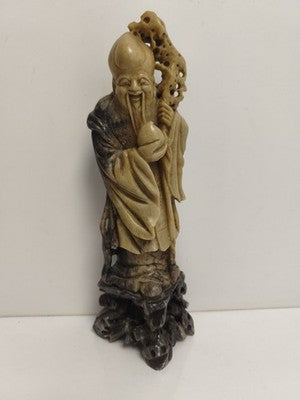 Statue ancienne chinois pierre de lard vieillard sage sculpture Asie déco vintag