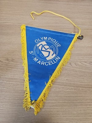 Fanion vintage Olympique Saint Marcellin bleu jaune rétro football club ancien