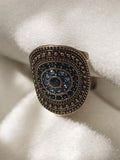 Bague rétro vintage fantaisie ovale strass bleus taille 53 bijou ancien