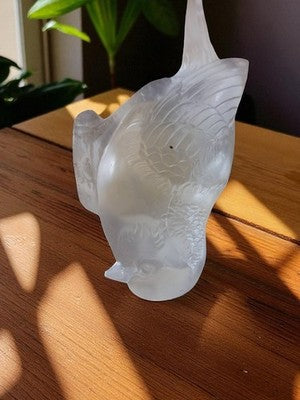 Statue oiseau cristal dépoli Lalique France vintage à restaurer sculpture déco