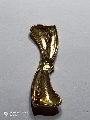 Broche vintage nœud papillon doré, cœur strass, bijou rétro chic