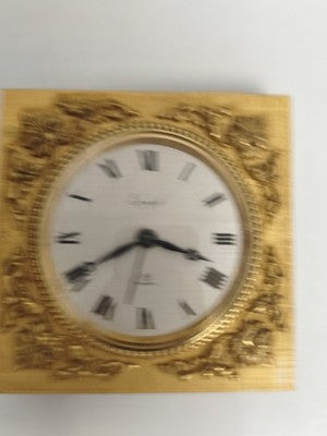 Horloge de table Imhof suisse, cadran argenté, style baroque vintage