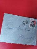 Ancienne lettre vintage bleue avec timbre oblitéré Madagascar philatélie collect