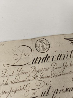 Acte manuscrit administratif 1821, timbres fiscaux, Saint-Étienne, XIXe