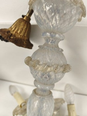 Lustre ancien Murano opaline transparent, 6 bras torsadés, à restaurer vintage