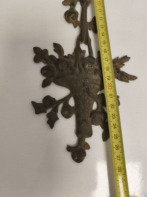 Ancien ornement bronze panier fleurs style Louis XVI déco applique ruban