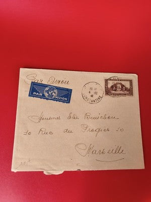 Ancienne lettre vintage timbre oblitéré Par Avion Constantine Marseille philatél