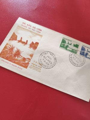 Ancienne enveloppe FDC Vietnam Plage de Ha-Tien 1964 timbres collection