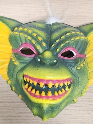Masque Gremlins vintage ancien, visage vert jaune, film rétro années 80