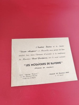 Carte ancienne invitation conférence Les Mosaïques de Ravenne 1960 vintage