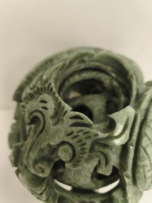 Sphère puzzle sculptée dragon verte, sculpture serpent en couches décoratives
