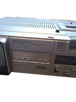 Téléviseur radio cassette vintage Pathé Marconi argenté années 80 rétro portable