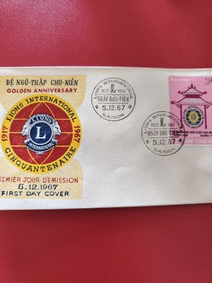 Enveloppe FDC Vietnam 1967 Lions International, premier jour, timbre Saigon vint