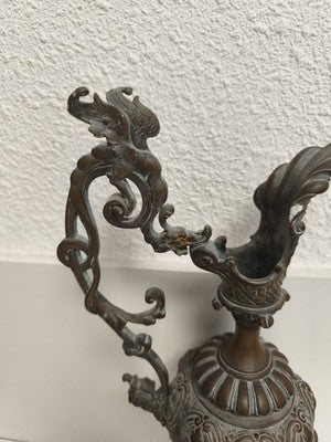 Aiguière ancienne métal argenté style Napoléon III XIXe, piédouche marbre