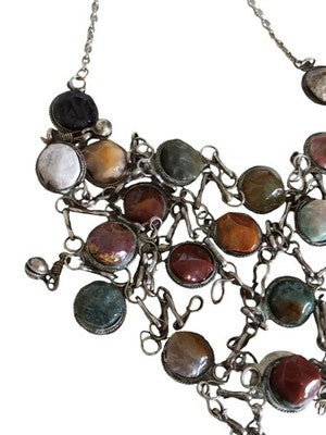 Plastron bohème pierres précieuses naturelles multicolores collier pendentif Boh