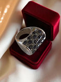 Bague large rétro vintage argenté cristaux carrés, style années 70, taille 48