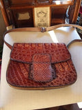 Sac à main vintage Emy Paris cuir marron effet croco bandoulière ancien femme