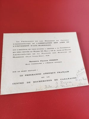 Ancienne carte invitation conférence programme atomique français Cadarache vinta