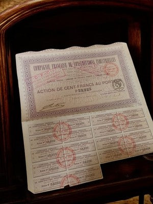 Action au porteur Compagnie Française années 1920, document financier vintage