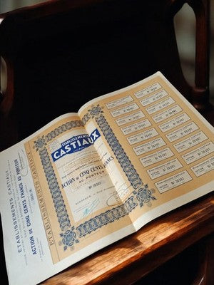 Action au porteur Établissements Castiaux années 1920 vintage authentique papier