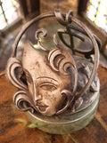 Sculpture Art Déco visage femme métal 1920 style géométrique statuette