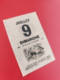 Ancien feuillet calendrier vintage 9 juillet dimanche illustration rétro déco