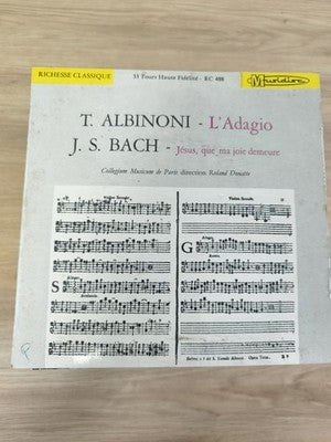 Vinyle 45 tours rétro ancien d'Albinoni, disque vintage à collectionner en l'éta