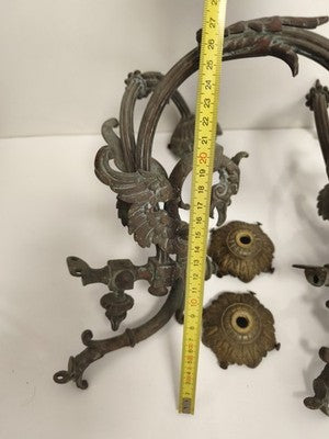 Paire d'appliques bougeoirs anciennes bronze décor dragon style XIXe