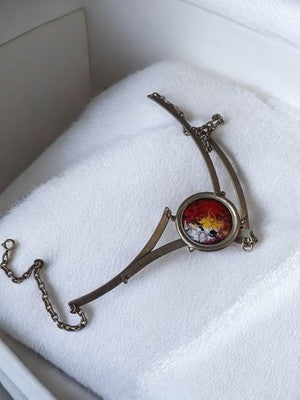 Collier vintage en métal, pendentif émaillé rouge rétro, bijou ancien