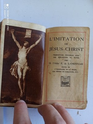 Ancien livre religieux Imitation de Jésus-Christ début XXe, reliure aspect cuir
