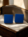 Paire boucles d’oreilles clips vintage bleu carré fantaisie rétro ancien