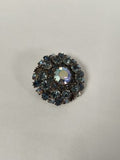 Broche vintage signée ronde strass bleus ancien bijou fantaisie rétro