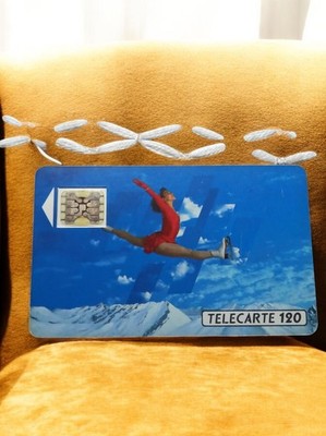 Carte téléphonique vintage Télécarte 120 patinage artistique montagne