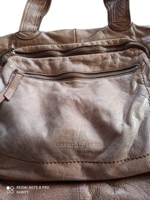 Sac porté épaule homme David Jones cuir marron, grand format élégant