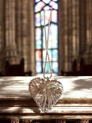 Collier pendentif cœur filigrane vintage, bijou fantaisie argenté, rétro chic