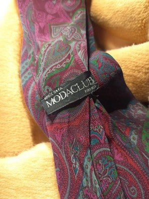 Cravate vintage Moda Club soie motifs cachemire bordeaux vert