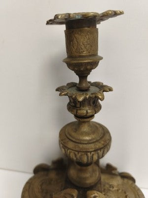 Bougeoir ancien bronze XIXe style rocaille doré décor floral