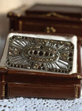 Broche rectangulaire vintage métal doré strass style Art déco rétro ancien
