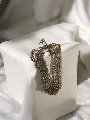 Bracelet vintage multi-rangs aspect métal strass ancien rétro fantaisie