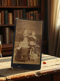 Photographie ancienne XIXe famille, tirage albuminé, cabinet de curiosités