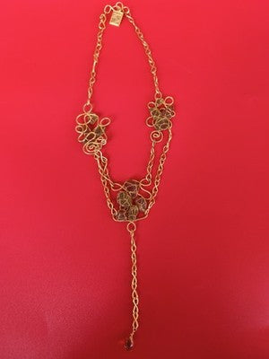 Vintage collier signé Danais, pierres naturelles, doré, pendentif long, ancien