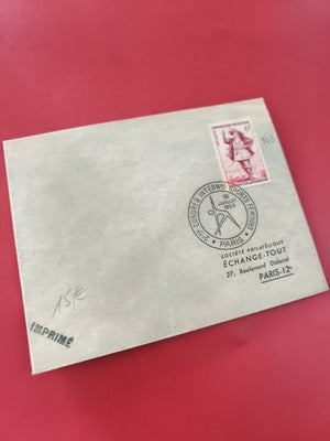 Ancienne enveloppe timbrée oblitérée Paris 1953 philatélie collection vintage