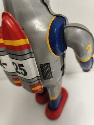 Robot mécanique tin toy MS 417 gris déco rétro, jouet tôle, Super Robot