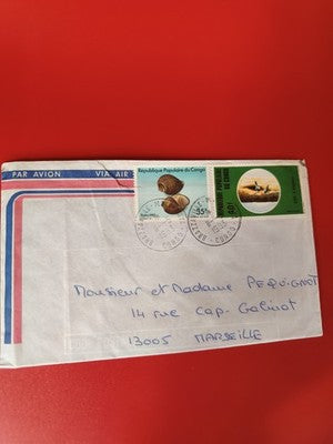 Ancienne lettre vintage Congo timbres oblitérés, enveloppe avion collection