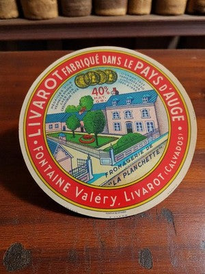 Étiquette fromagère ancienne Livarot Pays d'Auge Fontaine Valéry vintage