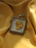 Pendentif vintage carré feuille d'or authentique, bijou rétro doré, médaille