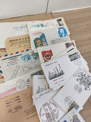 Rare lot ancien lettres philatéliques pétrole, enveloppes timbrées vintage