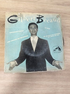 Vinyle 45T vintage Gilbert Bécaud pochette bleue, Croquemitoufle, années 60